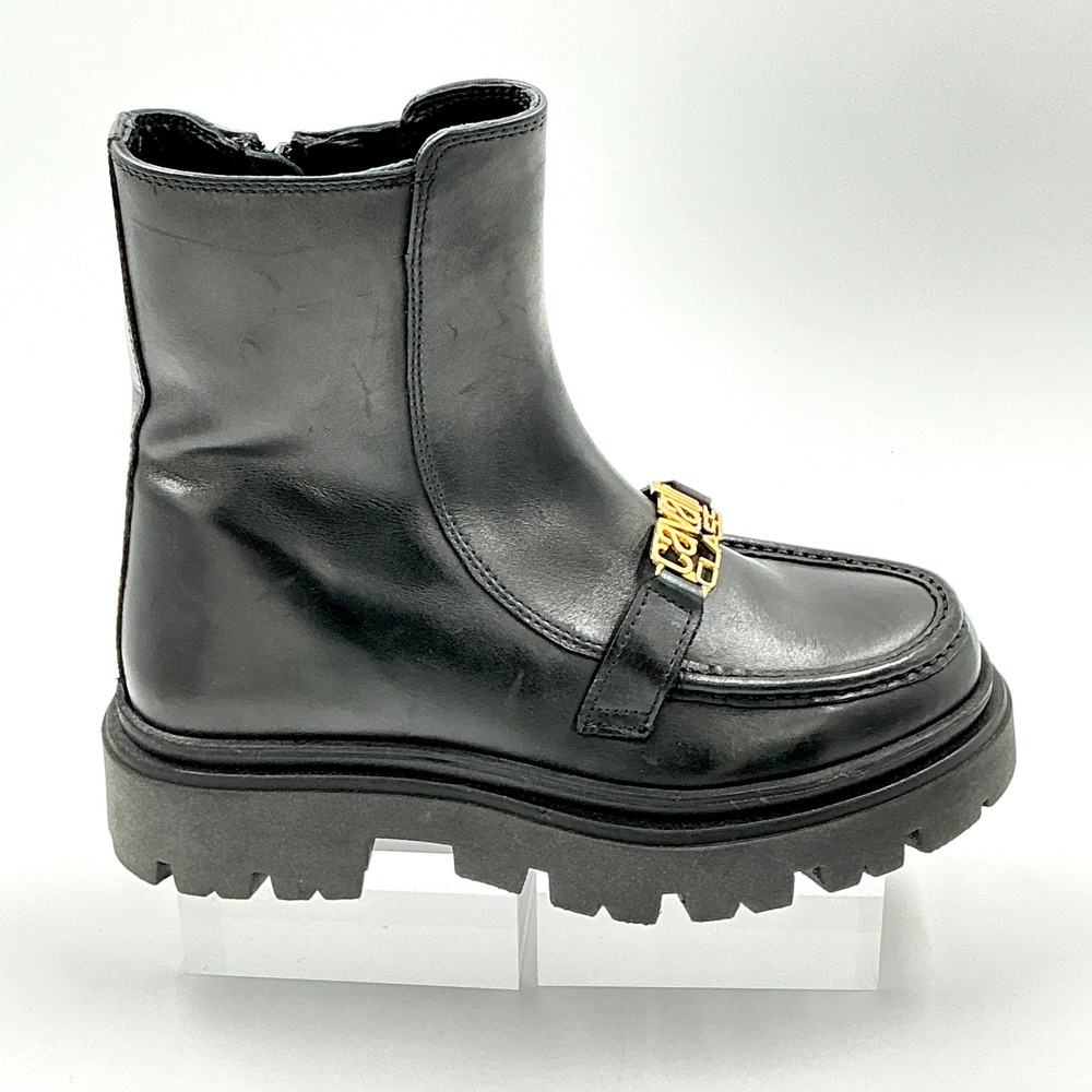 Cavalli Class Size 36 US 6 Ankle Boots Black Leather Lug Platform NEW Moto $395
